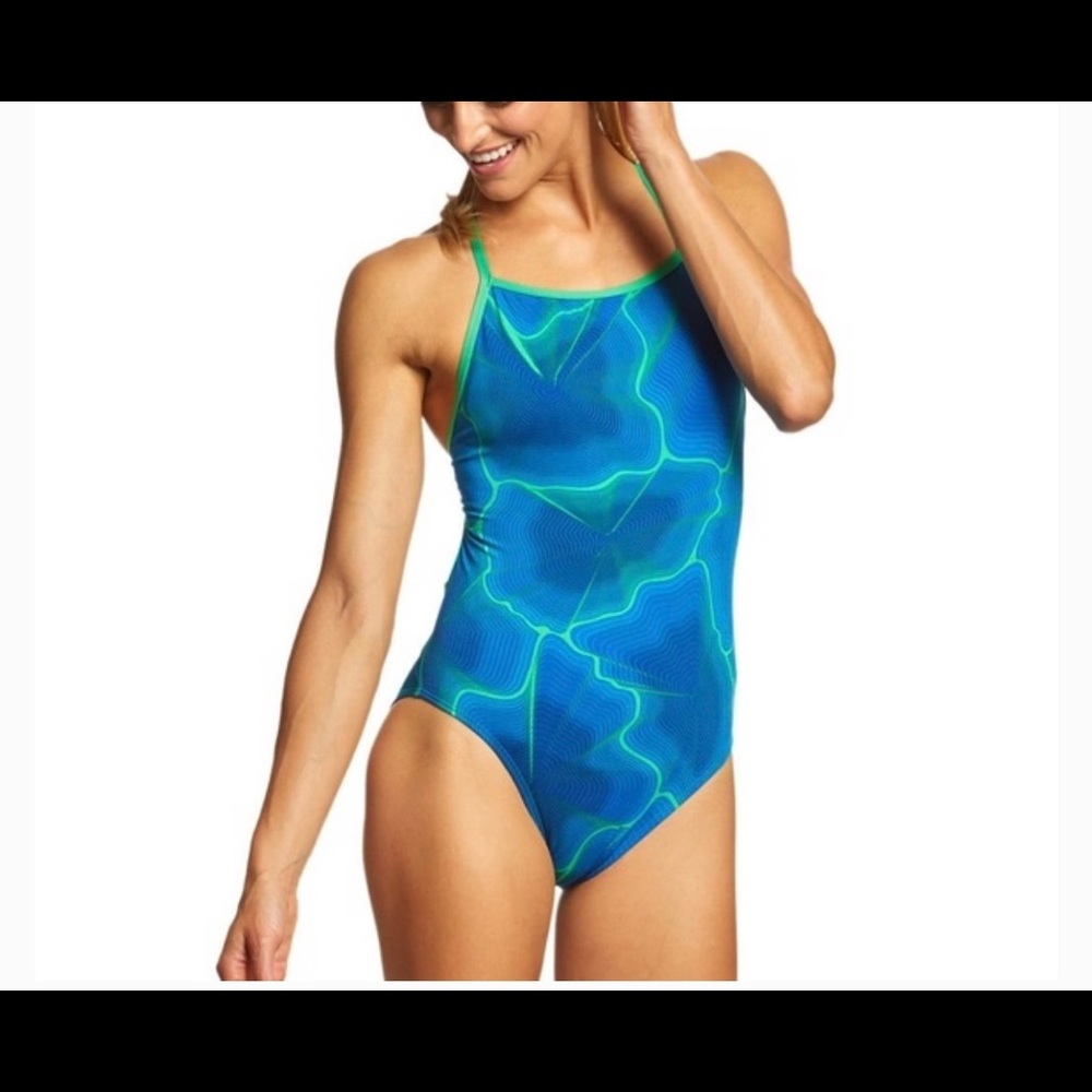 Speedo Endurance One Piece Blue Green Swimsuit Size XXS NWT